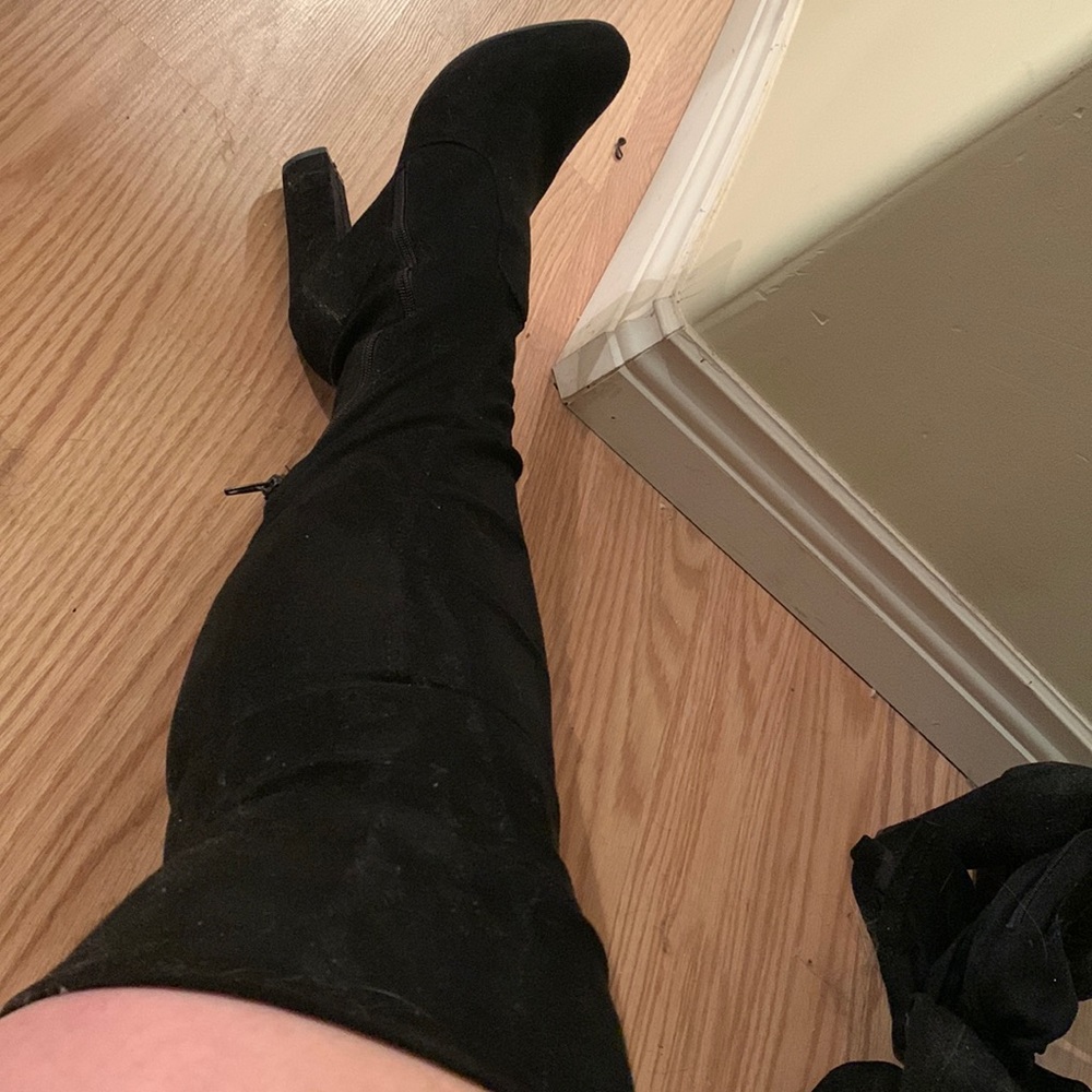 Black thigh high boots size 10